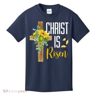 Christ Is Risen Sunflower Cross Easter Kids T-Shirt
