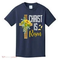 Christ Is Risen Sunflower Cross Easter Kids T-Shirt thumb 0
