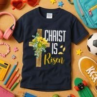 Christ Is Risen Sunflower Cross Easter Kids T-Shirt thumb 3