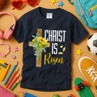 Christ Is Risen Sunflower Cross Easter Kids T-Shirt thumb 3