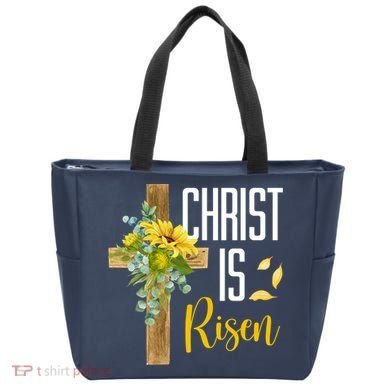 Christ Is Risen Sunflower Cross Easter Tote Bag