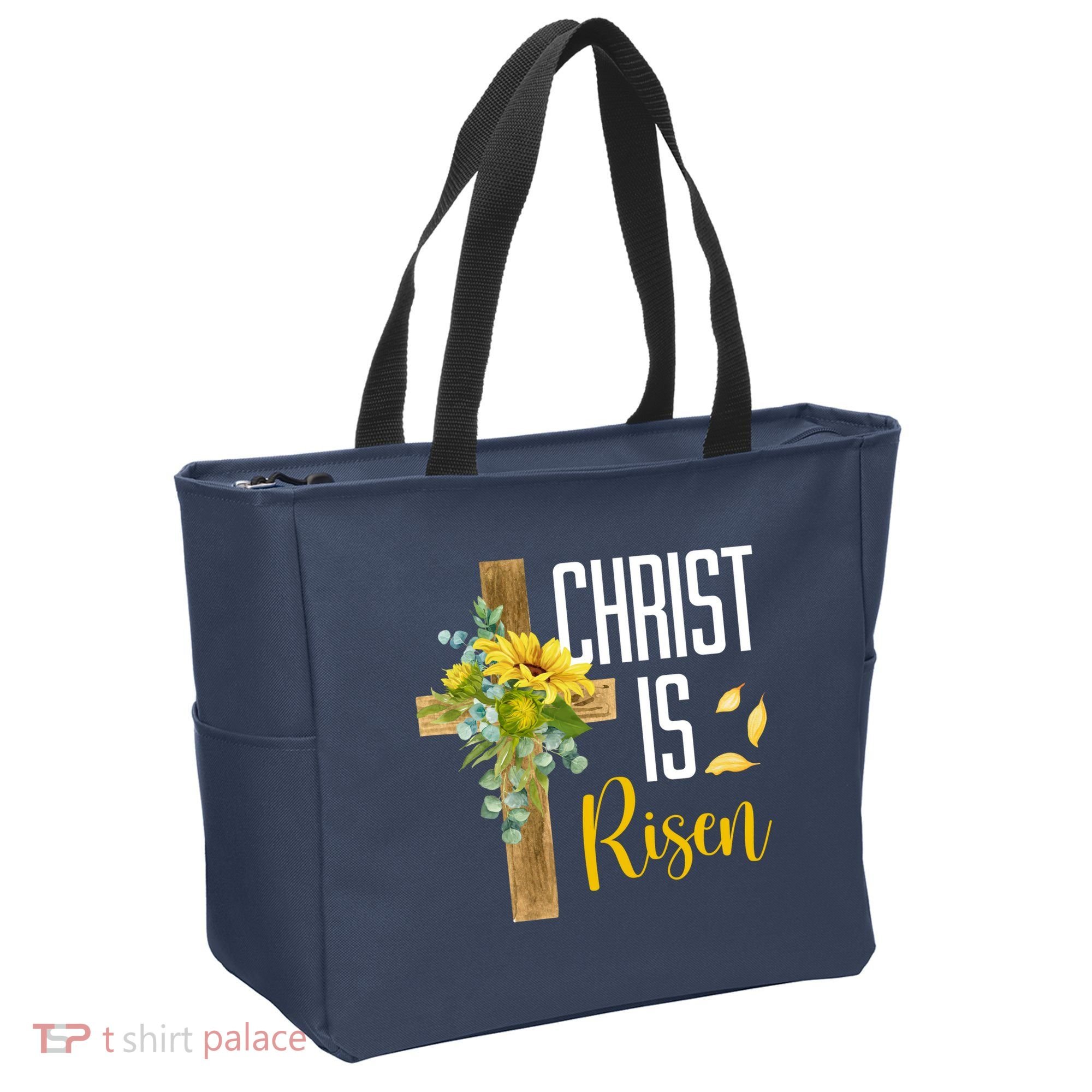 Christ Is Risen Sunflower Cross Easter Tote Bag