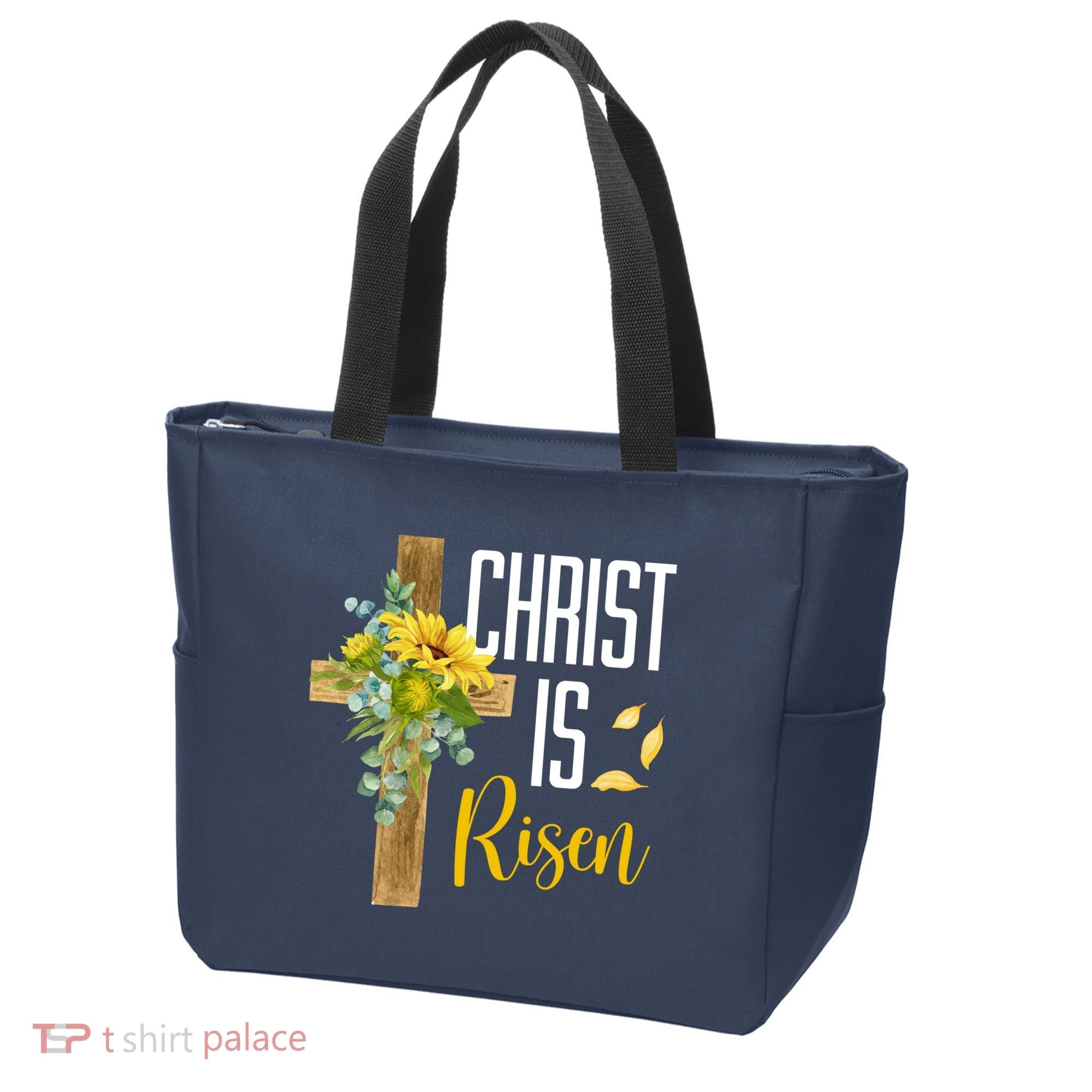 Christ Is Risen Sunflower Cross Easter Tote Bag