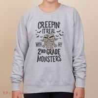 Creepin It Real With My 2nd Grade Monsters Halloween Teacher Women's Sweatshirt thumb 0