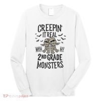 Creepin It Real With My 2nd Grade Monsters Halloween Teacher Long Sleeve Shirt thumb 0