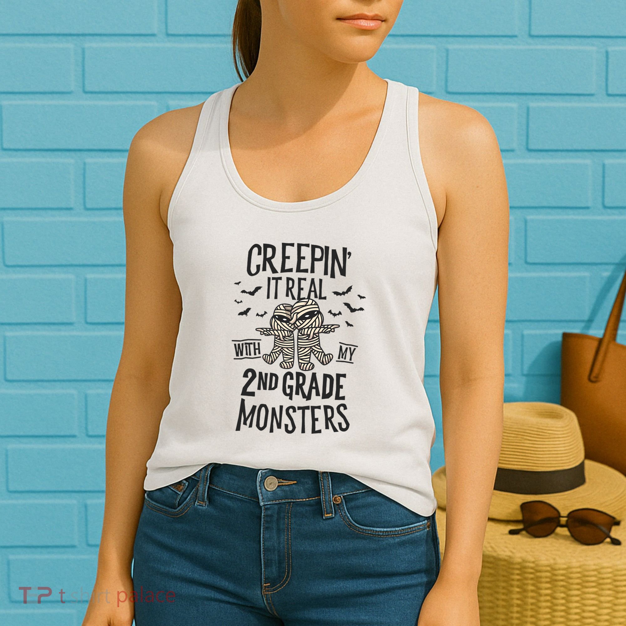 Creepin It Real With My 2nd Grade Monsters Halloween Teacher Women's Tank Top