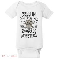 Creepin It Real With My 2nd Grade Monsters Halloween Teacher Baby Bodysuit thumb 0