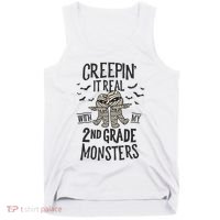Creepin It Real With My 2nd Grade Monsters Halloween Teacher Tank Top thumb 0