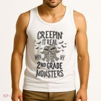 Creepin It Real With My 2nd Grade Monsters Halloween Teacher Tank Top thumb 3