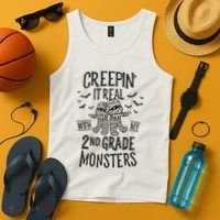 Creepin It Real With My 2nd Grade Monsters Halloween Teacher Tank Top thumb 4