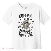 Creepin It Real With My 2nd Grade Monsters Halloween Teacher Toddler T-Shirt thumb 0