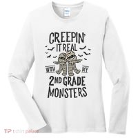 Creepin It Real With My 2nd Grade Monsters Halloween Teacher Women's Long Sleeve Shirt thumb 0