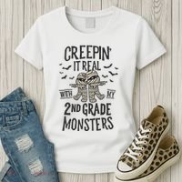 Creepin It Real With My 2nd Grade Monsters Halloween Teacher Women's T-Shirt thumb 3
