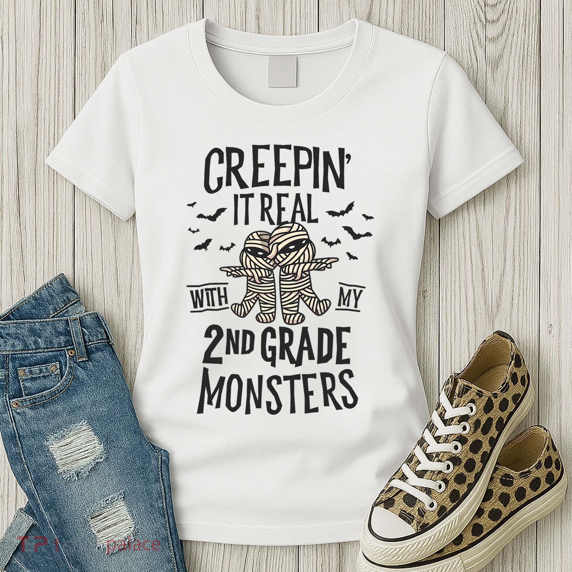 Creepin It Real With My 2nd Grade Monsters Halloween Teacher Women's T-Shirt