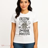 Creepin It Real With My 2nd Grade Monsters Halloween Teacher Women's T-Shirt thumb 4