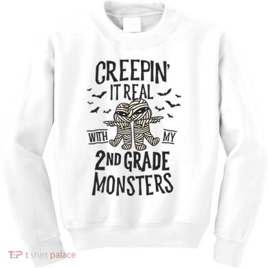 Creepin It Real With My 2nd Grade Monsters Halloween Teacher Kids Sweatshirt