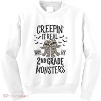 Creepin It Real With My 2nd Grade Monsters Halloween Teacher Kids Sweatshirt thumb 0
