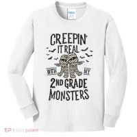 Creepin It Real With My 2nd Grade Monsters Halloween Teacher Kids Long Sleeve Shirt thumb 0
