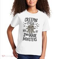 Creepin It Real With My 2nd Grade Monsters Halloween Teacher Kids T-Shirt thumb 2