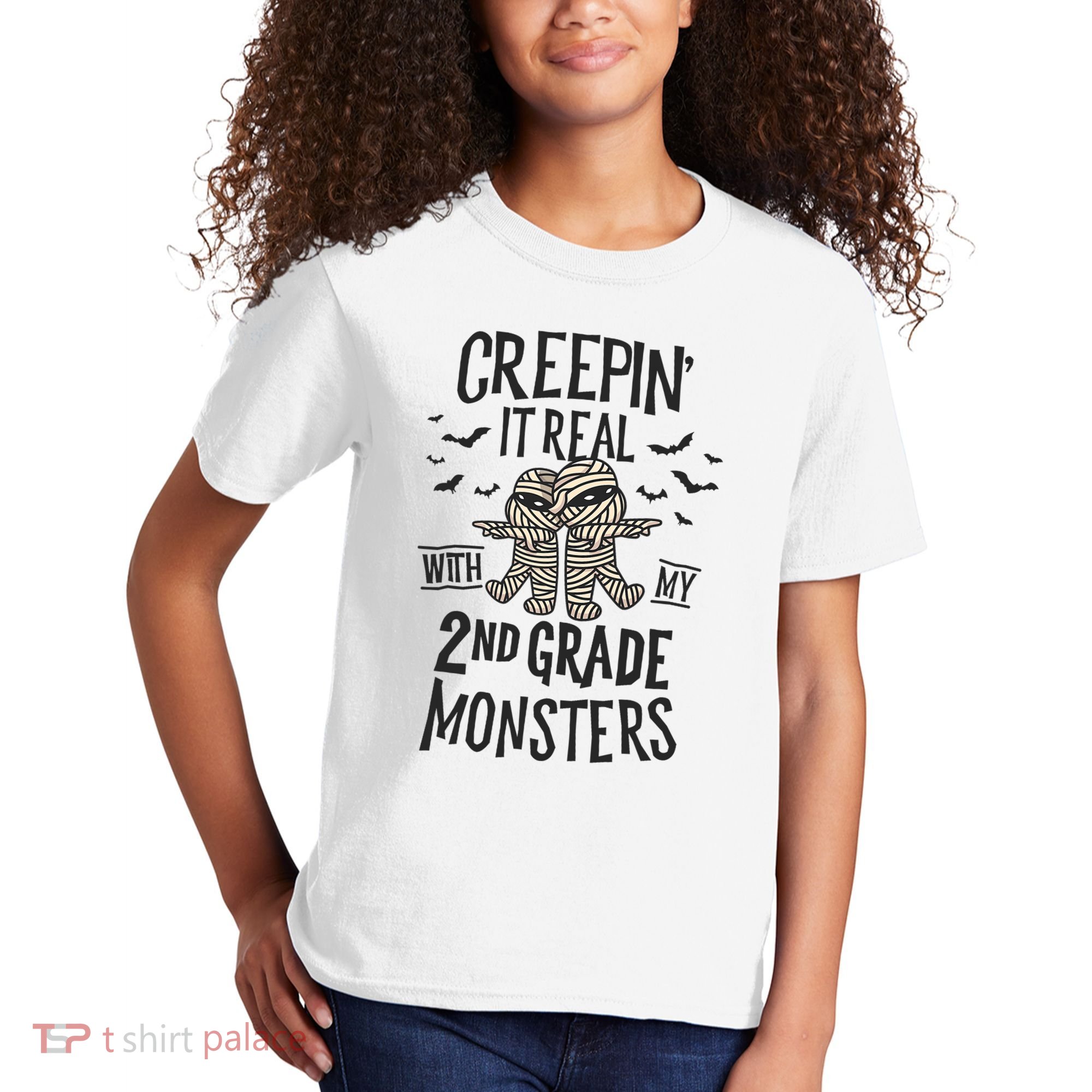 Creepin It Real With My 2nd Grade Monsters Halloween Teacher Kids T-Shirt