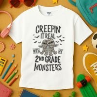 Creepin It Real With My 2nd Grade Monsters Halloween Teacher Kids T-Shirt thumb 3