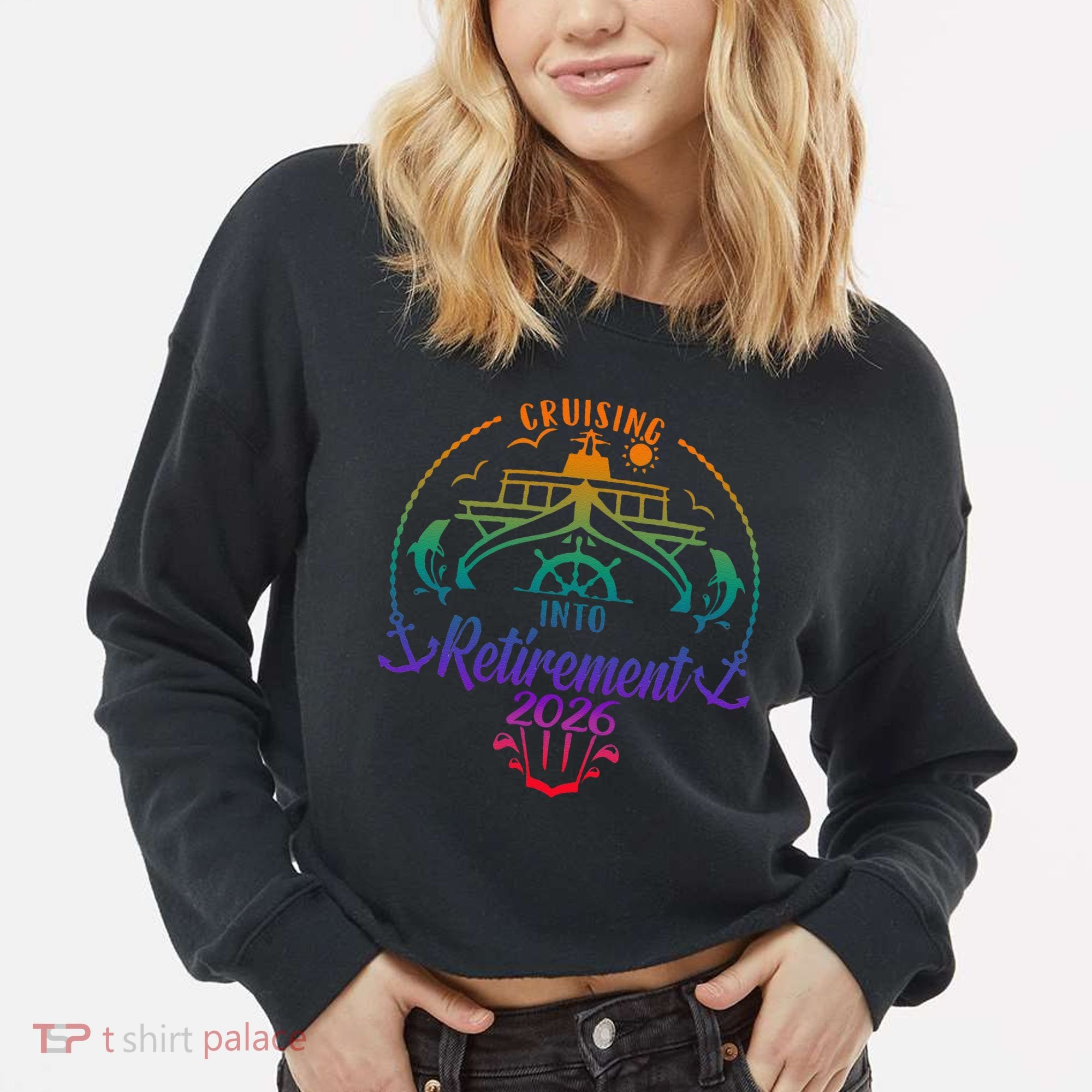 Cruising Into Retirement 2026 Cropped Pullover Crew