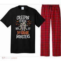 Creepin It Real With My 1st Grade Monsters Halloween Teacher Pajama Set thumb 0
