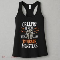Creepin It Real With My 1st Grade Monsters Halloween Teacher Women's Tank Top thumb 3