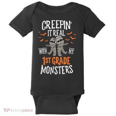 Creepin It Real With My 1st Grade Monsters Halloween Teacher Baby Bodysuit
