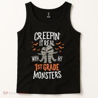 Creepin It Real With My 1st Grade Monsters Halloween Teacher Tank Top thumb 2