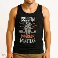 Creepin It Real With My 1st Grade Monsters Halloween Teacher Tank Top thumb 3