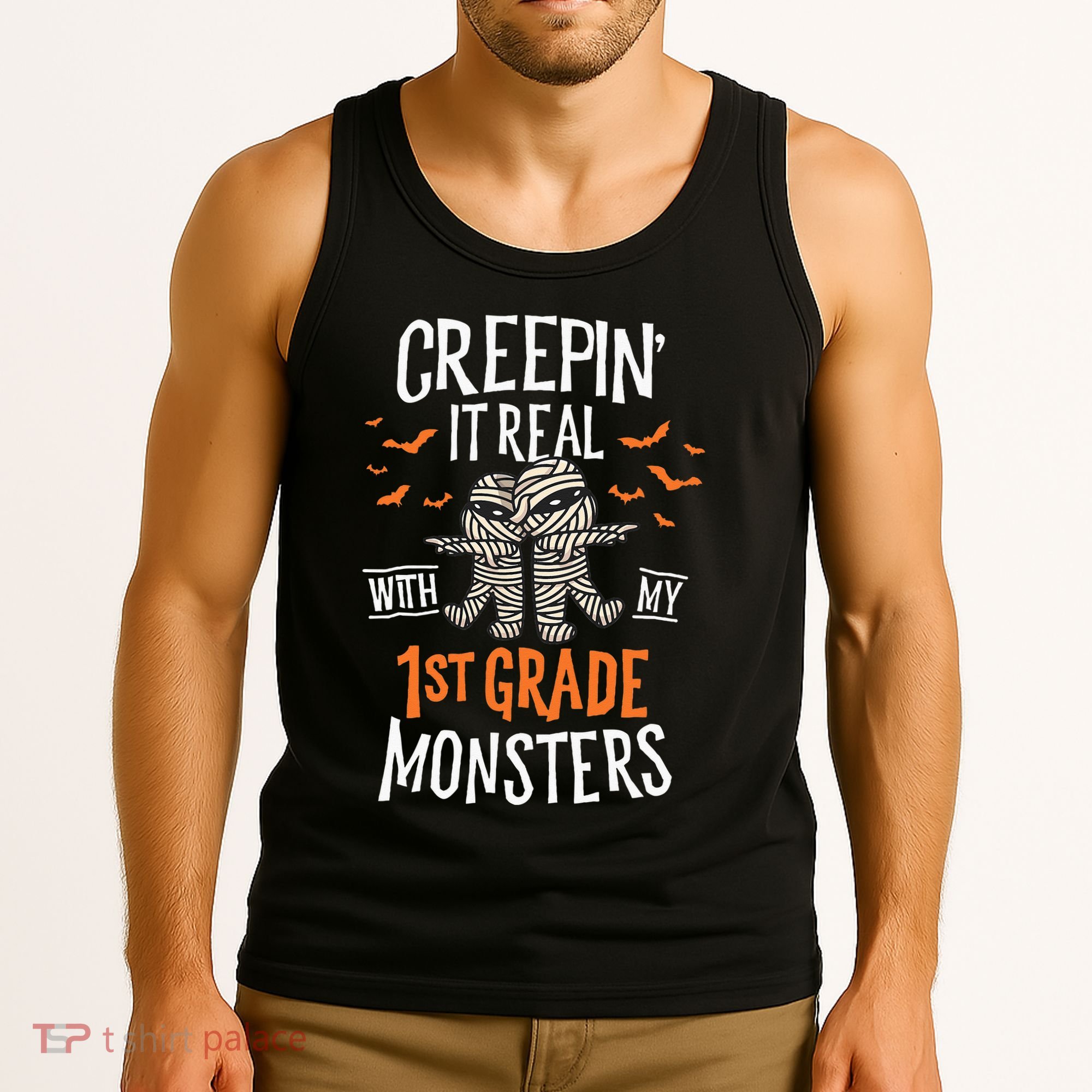 Creepin It Real With My 1st Grade Monsters Halloween Teacher Tank Top