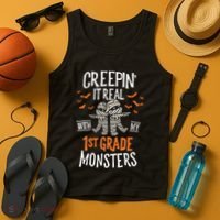 Creepin It Real With My 1st Grade Monsters Halloween Teacher Tank Top thumb 4