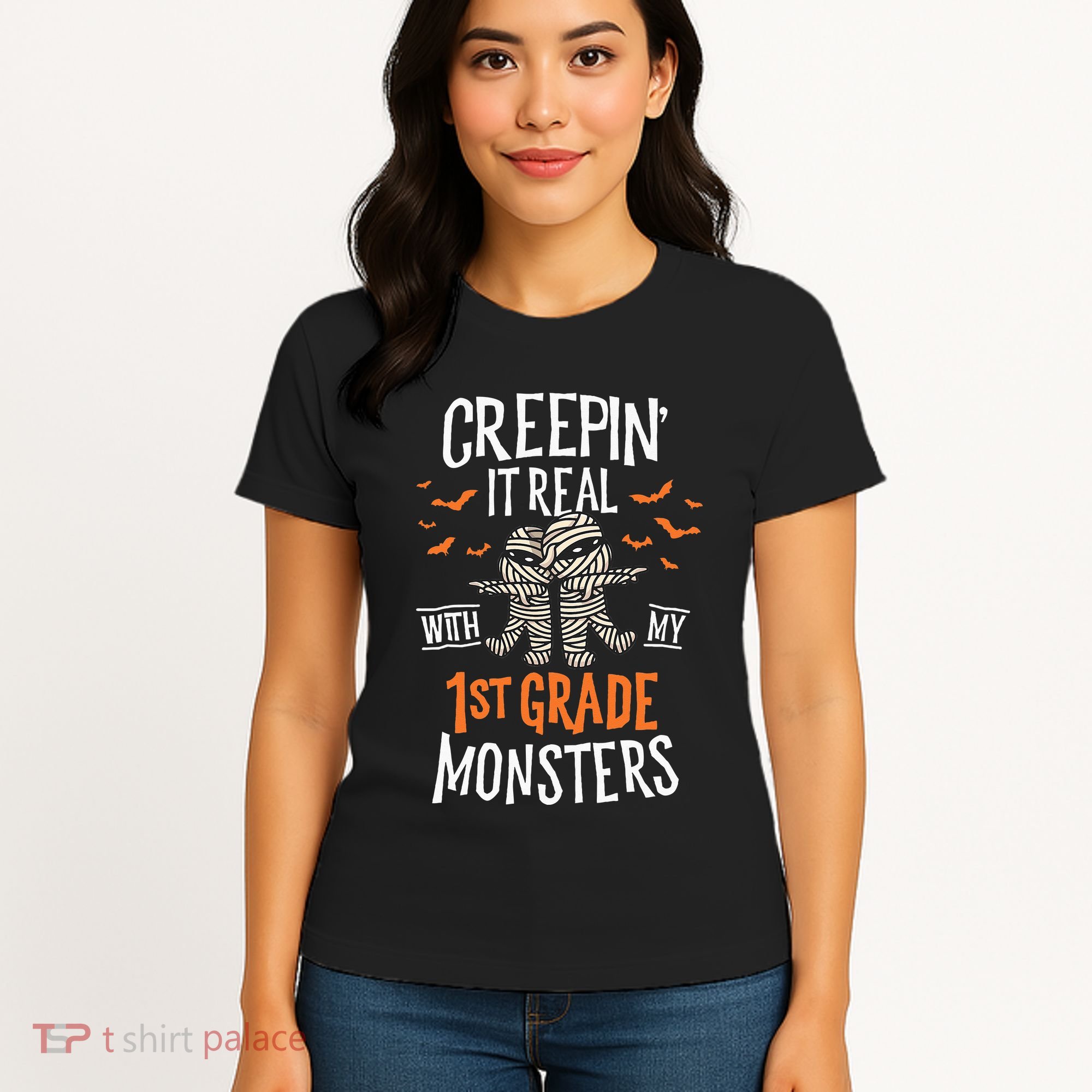 Creepin It Real With My 1st Grade Monsters Halloween Teacher Women's T-Shirt