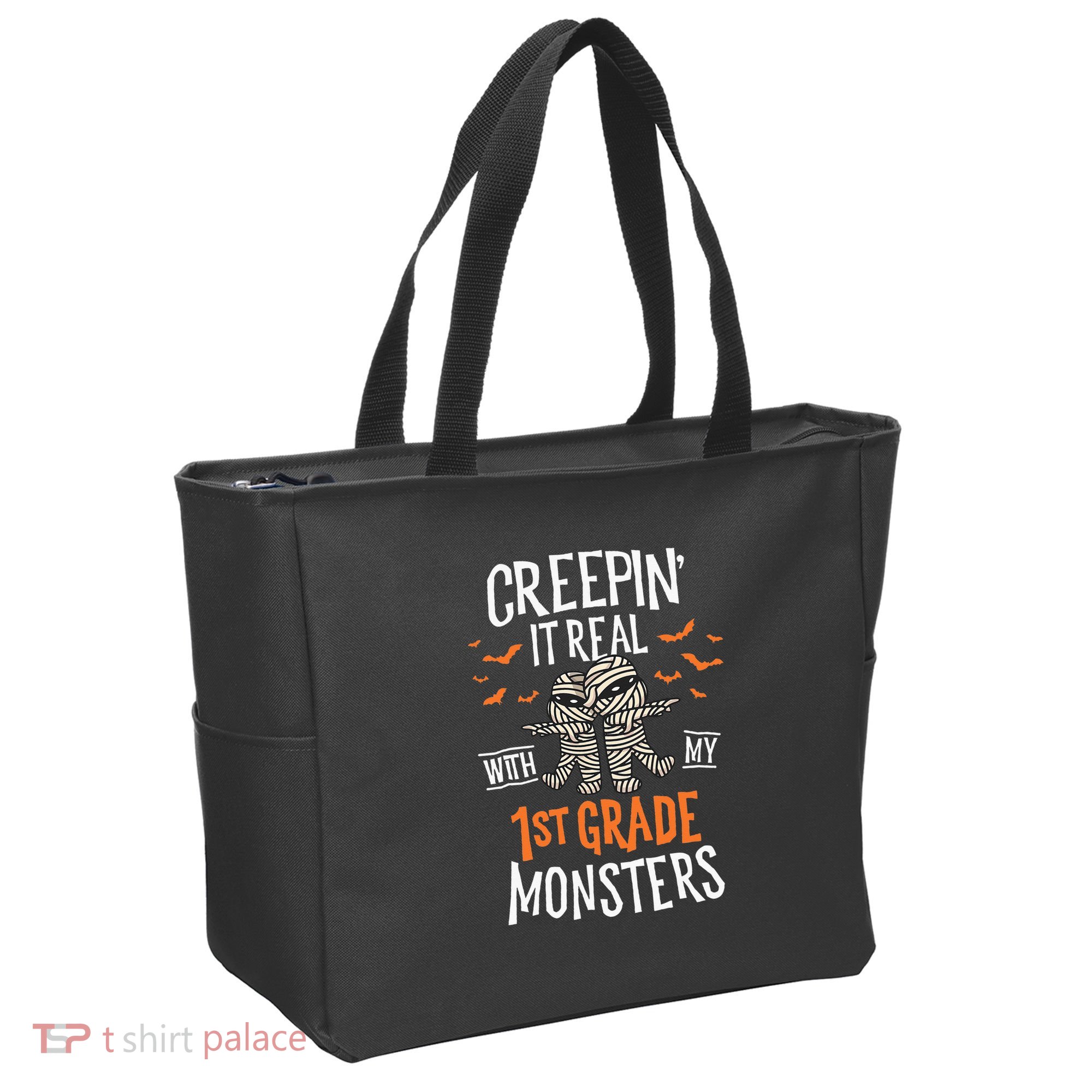 Creepin It Real With My 1st Grade Monsters Halloween Teacher Tote Bag