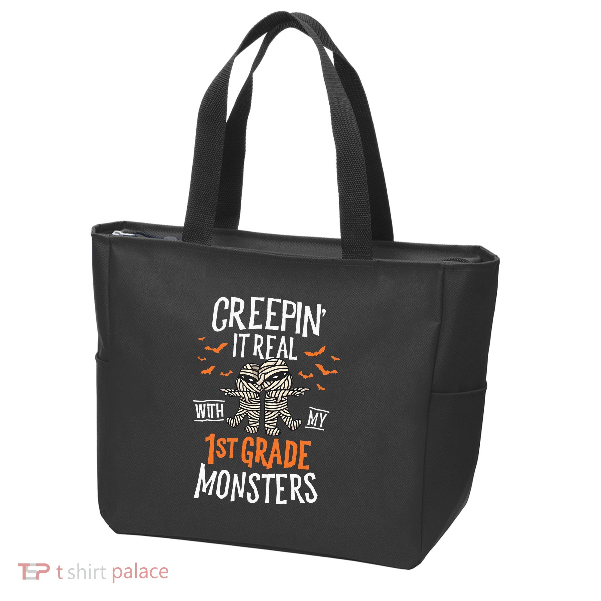 Creepin It Real With My 1st Grade Monsters Halloween Teacher Tote Bag