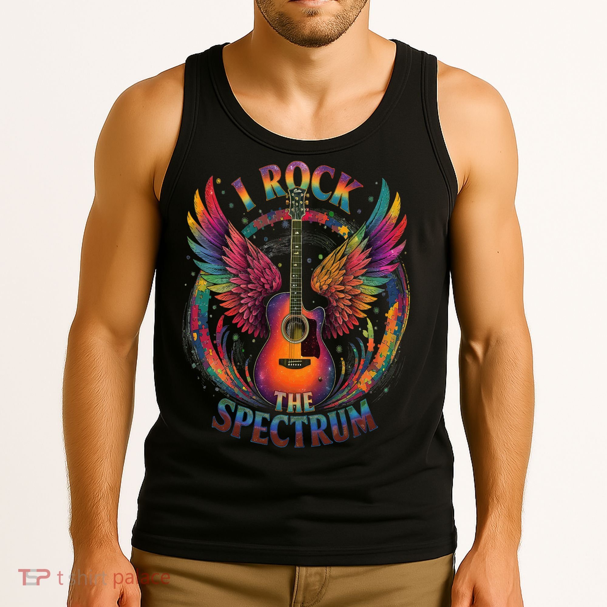 Cute I ROCK THE SPECTRUM Autism Dad Peace Love Unique I Tank Top