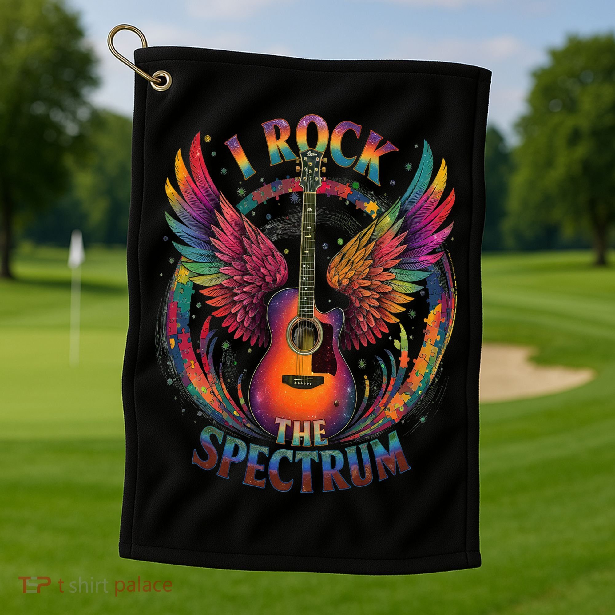 Cute I ROCK THE SPECTRUM Autism Dad Peace Love Unique I Golf Towel