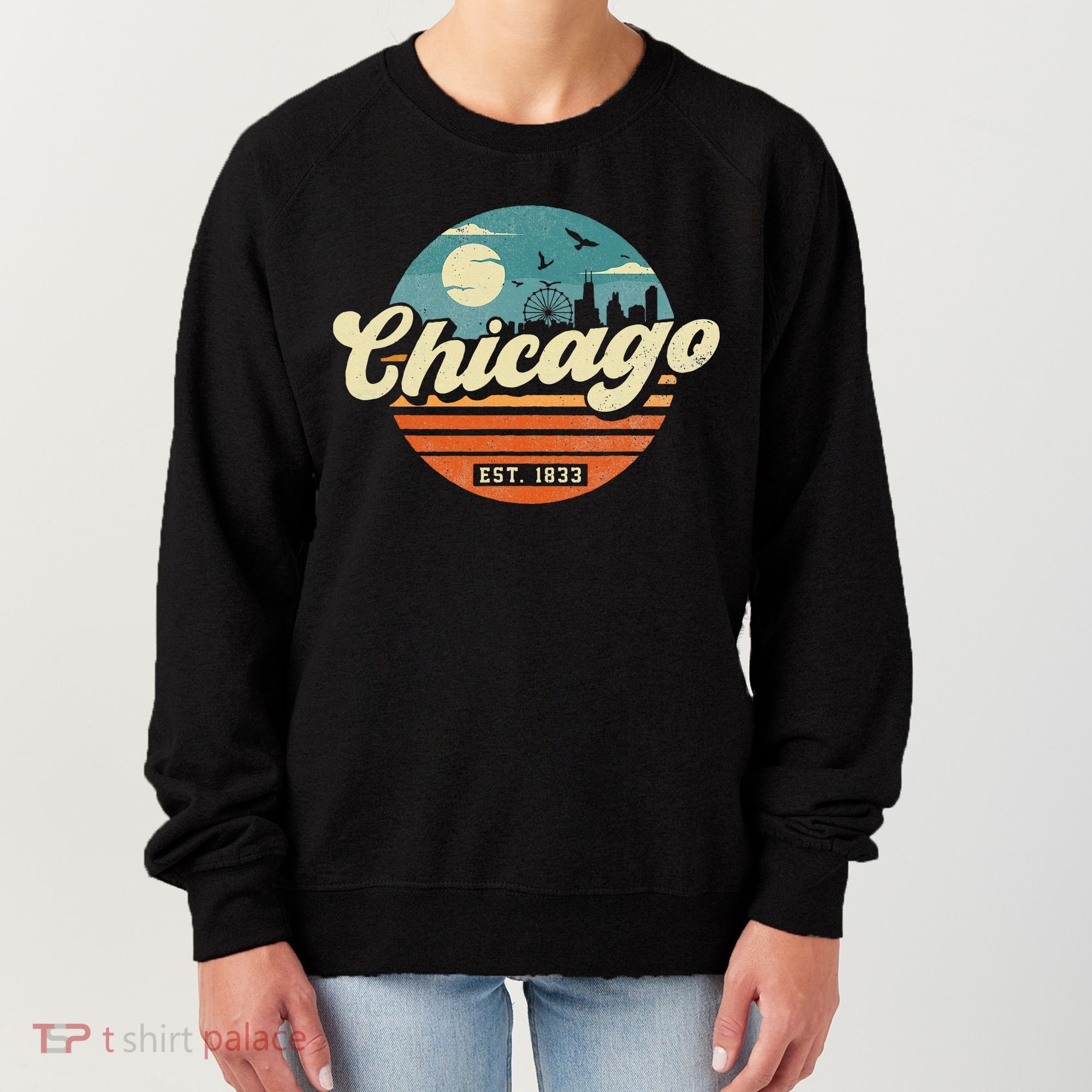 Chicago Illinois Retro Skyline Night Il Souvenirs Women's Sweatshirt