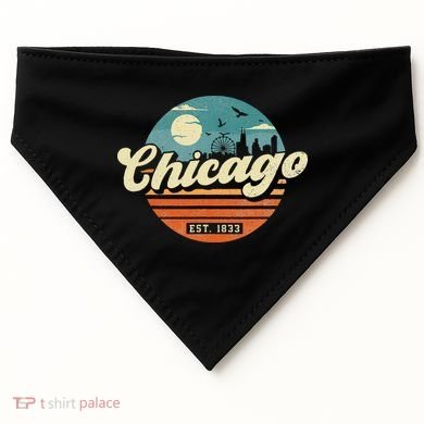 Chicago Illinois Retro Skyline Night Il Souvenirs USA-Made Doggie Bandana