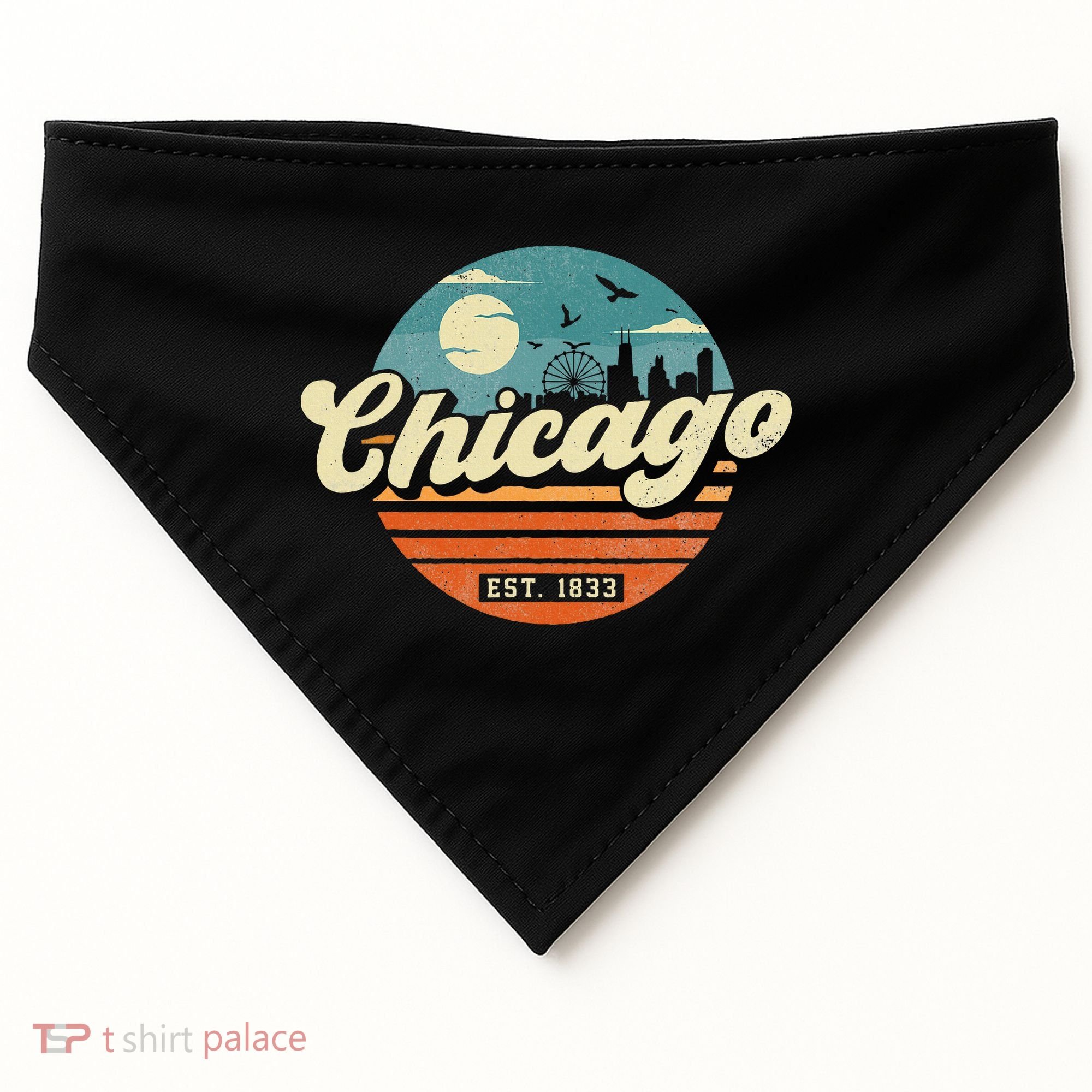 Chicago Illinois Retro Skyline Night Il Souvenirs USA-Made Doggie Bandana
