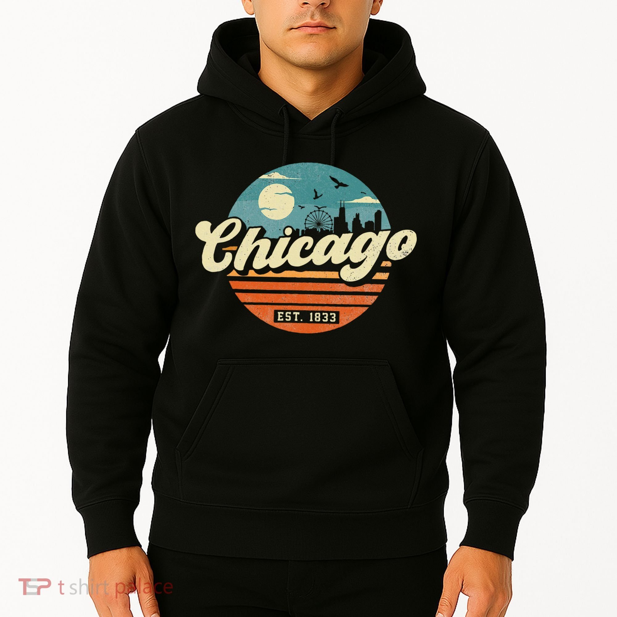 Chicago Illinois Retro Skyline Night Il Souvenirs Hoodie