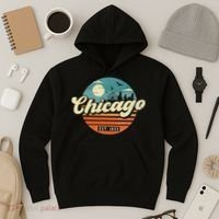 Chicago Illinois Retro Skyline Night Il Souvenirs Hoodie thumb 3