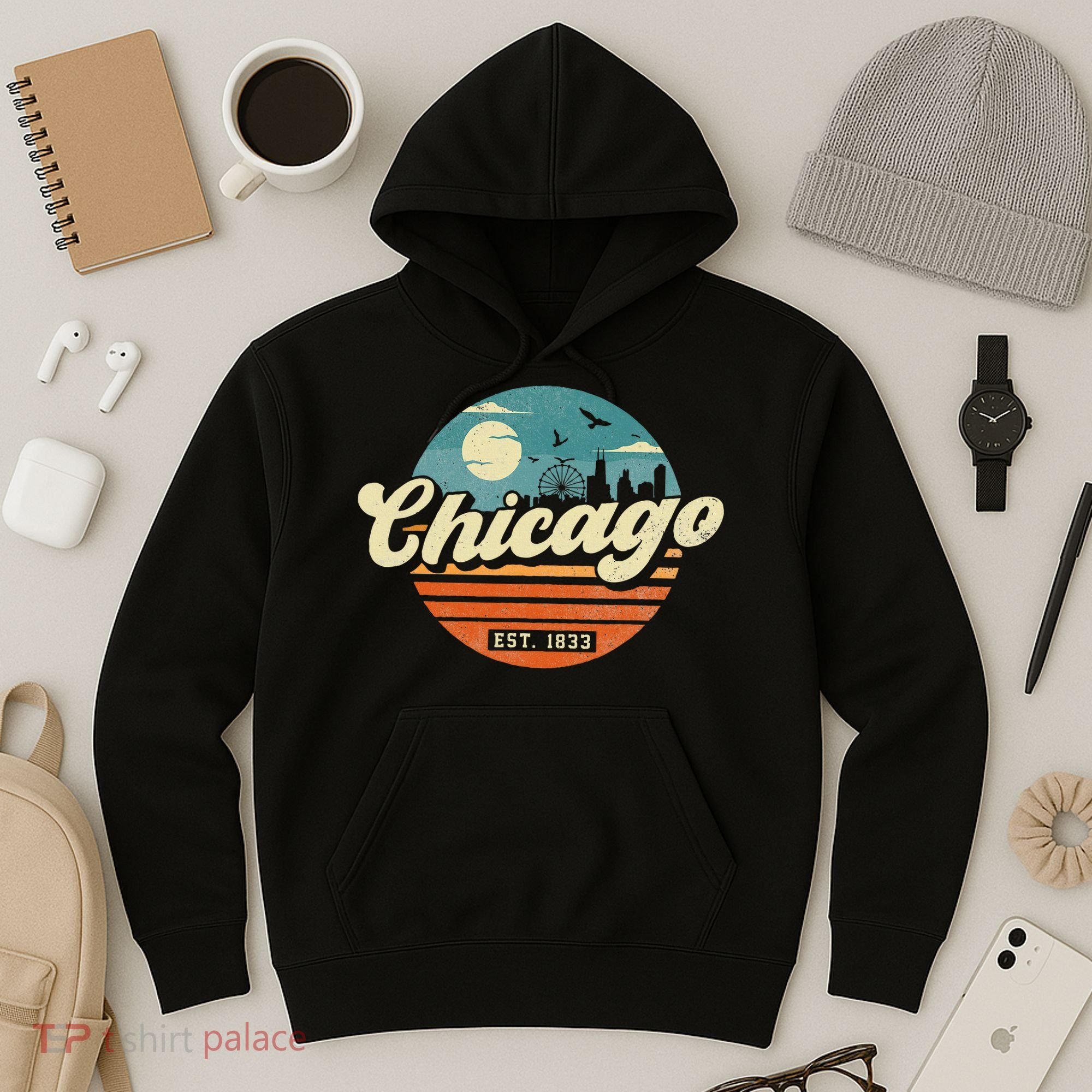 Chicago Illinois Retro Skyline Night Il Souvenirs Hoodie