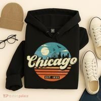 Chicago Illinois Retro Skyline Night Il Souvenirs Hoodie thumb 4