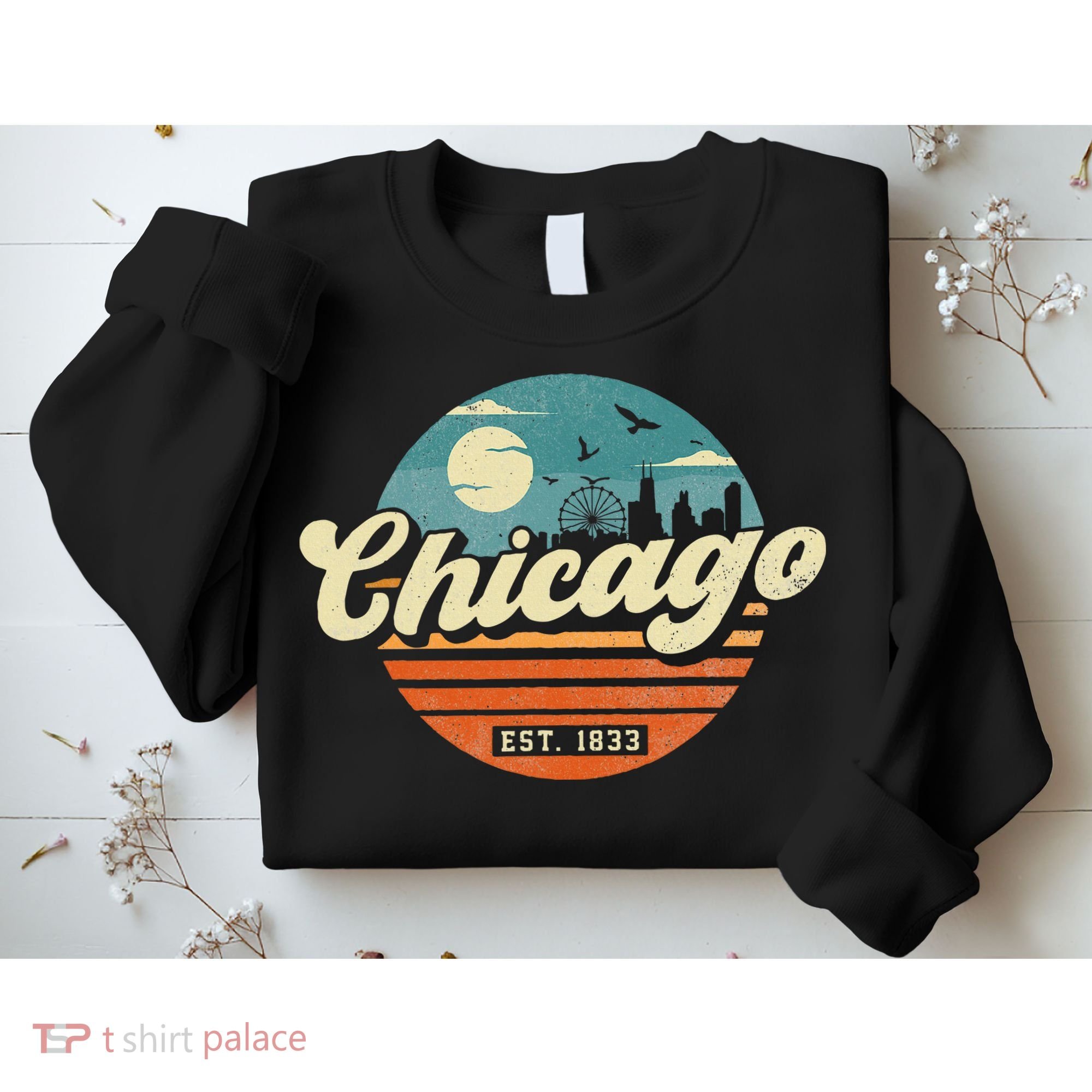 Chicago Illinois Retro Skyline Night Il Souvenirs Sweatshirt