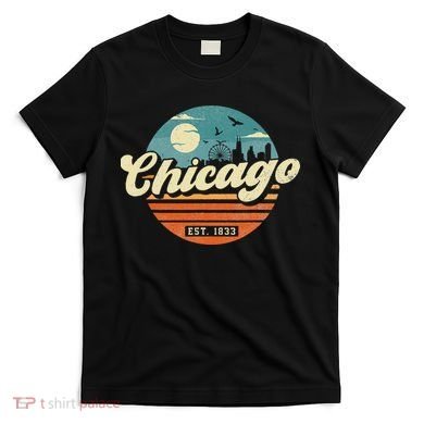 Chicago Illinois Retro Skyline Night Il Souvenirs T-Shirt