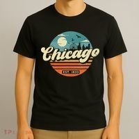 Chicago Illinois Retro Skyline Night Il Souvenirs T-Shirt thumb 3