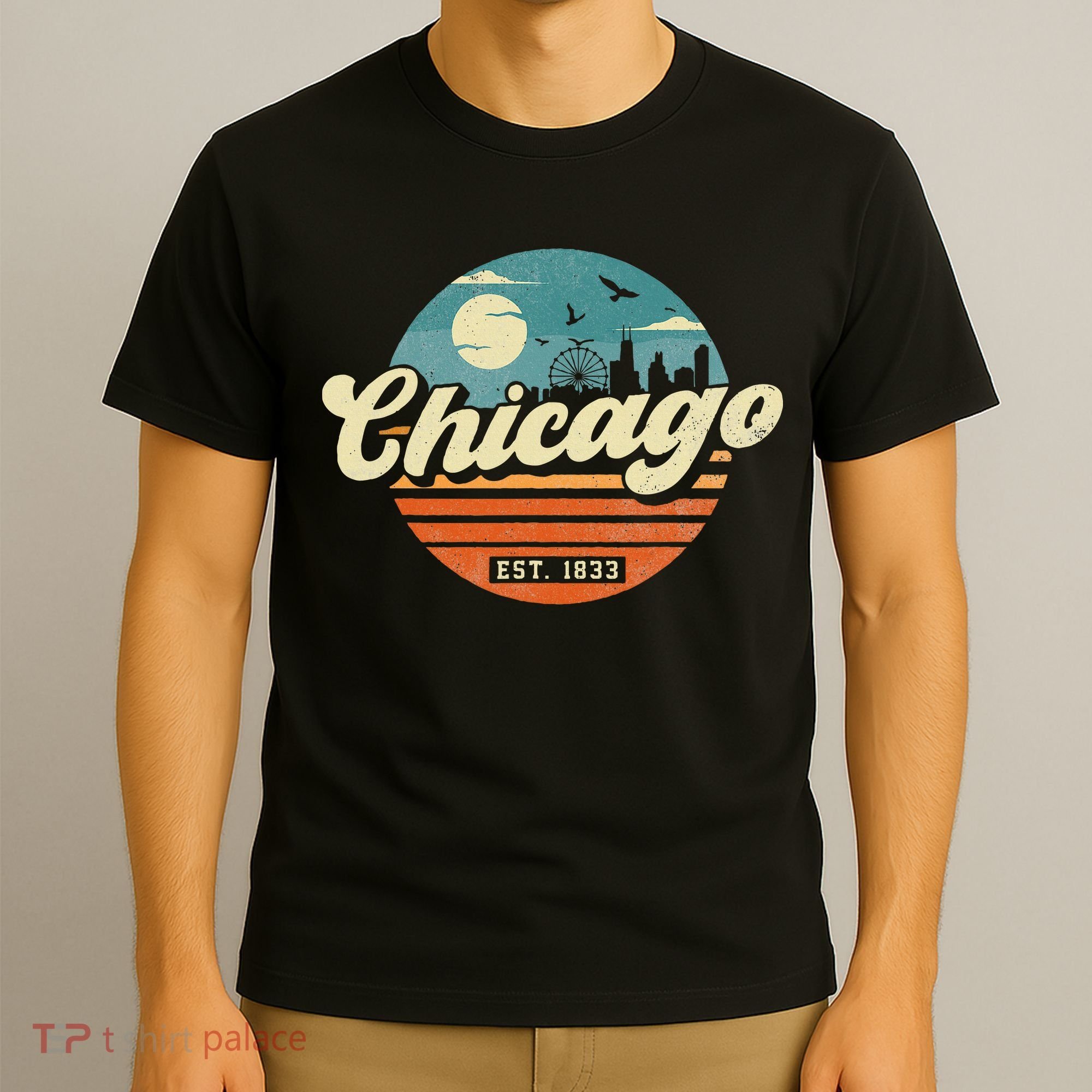Chicago Illinois Retro Skyline Night Il Souvenirs T-Shirt