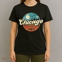 Chicago Illinois Retro Skyline Night Il Souvenirs T-Shirt thumb 4